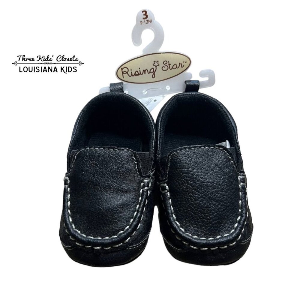 Rising Star Sz 3 Black Faux Leather Soft Sole Shoes